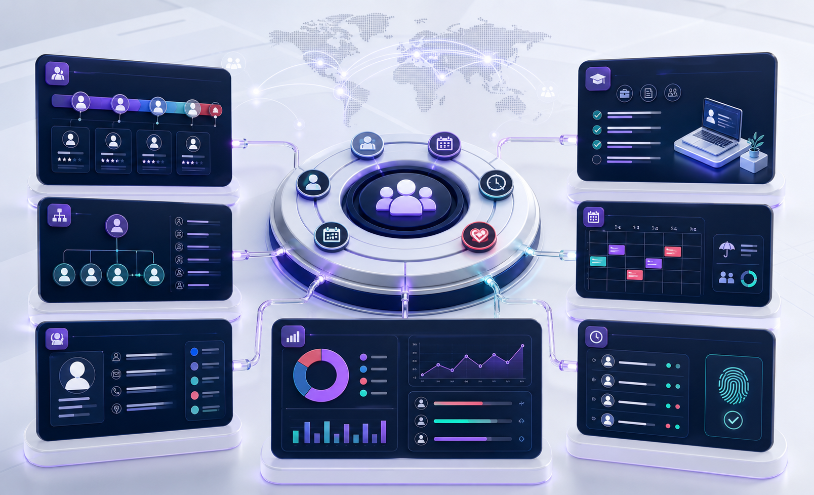HRMS operations dashboard showing employee lifecycle and workforce analytics