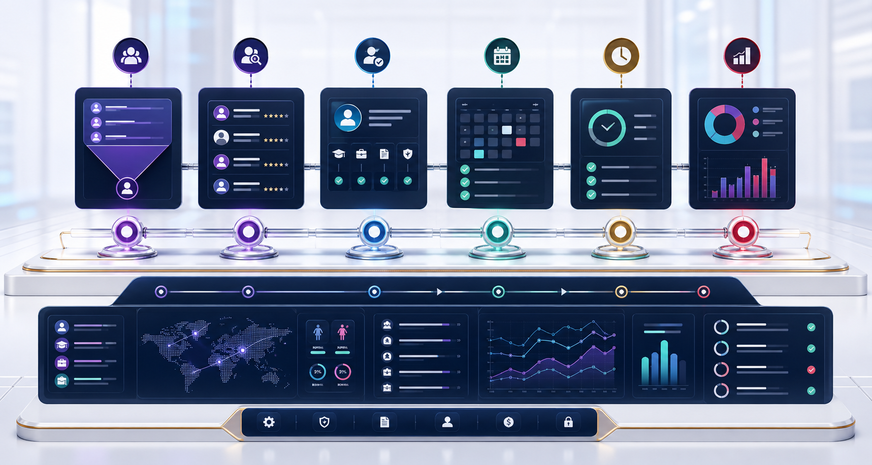 Full-cycle HRMS pipeline connecting recruiting, onboarding, compliance, attendance, and workforce analytics